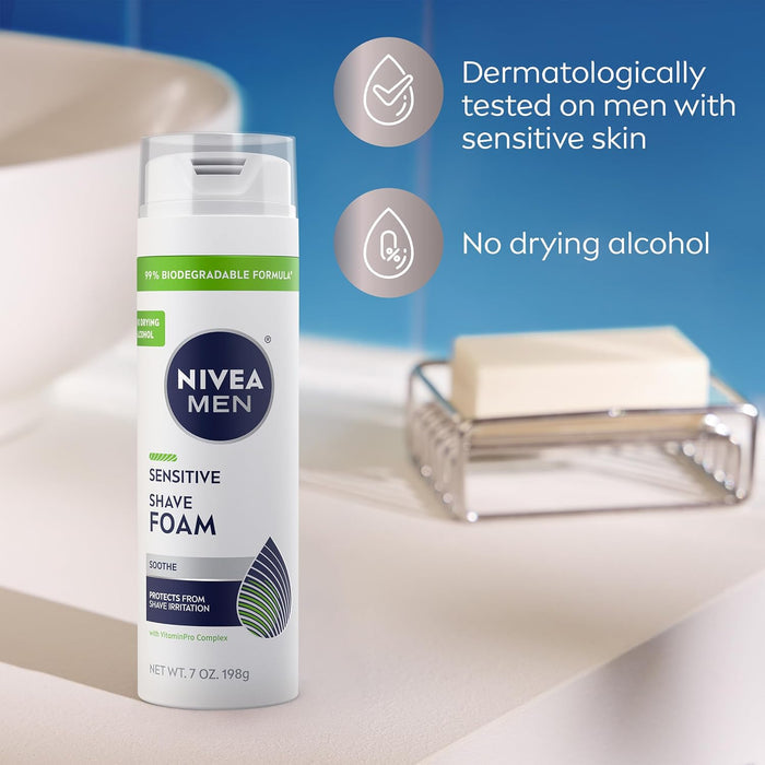 NIVEA MEN Sensitive Shave Foam – Streamlined Bulk Shaving Cream for a Cluttered-Free Bathroom Counter