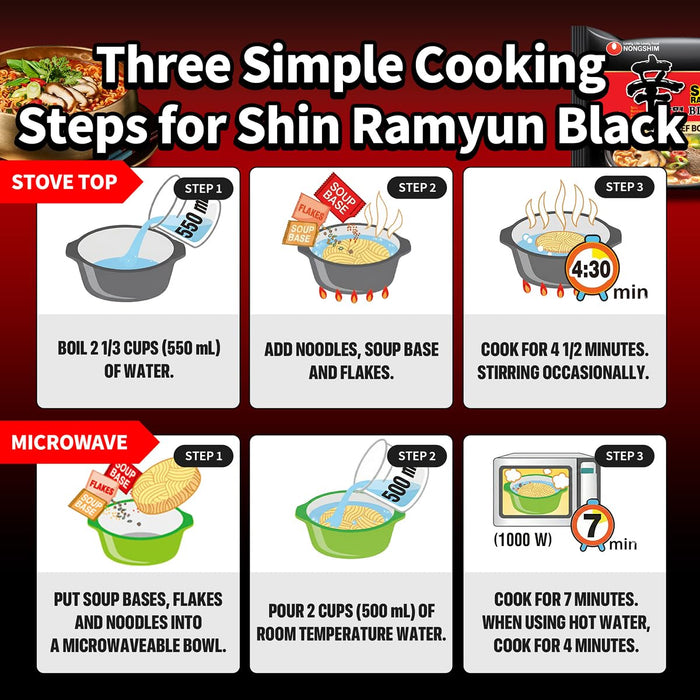 Nongshim Shin Ramyun Black – Nourishing Pantry Pick for Wellness Routines, 0g Trans Fat Instant Noodles
