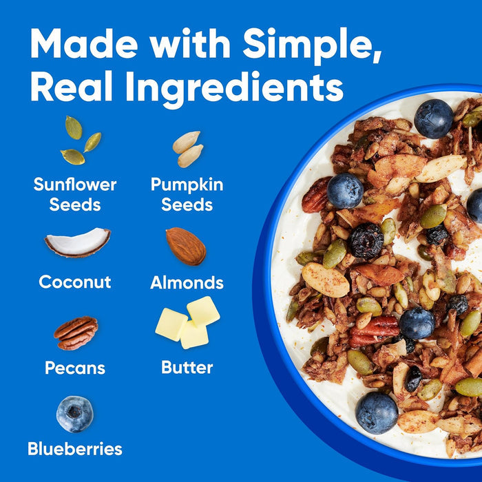 real nut and seed base: almonds, pecans, sunflower seeds, pumpkin seeds, coconut