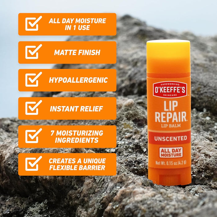 O'Keeffe's Lip Repair Balm - Patio and Camping Trip Lip Protection Against Wind and Sun