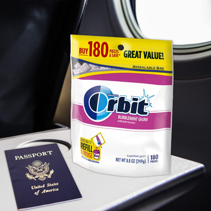 ORBIT Sugar Free Bubblemint Gum Bulk Bag, 180 Pieces for Focus Rituals During Back-to-Back Meetings