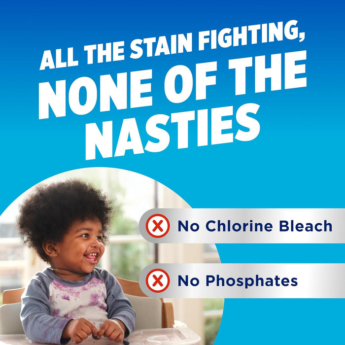 targets 15+ common stain types including berries, baby food, juice, grass, mud, oil, grease, coffee, wine, chocolate, ketchup, blood, ink, and washable paint