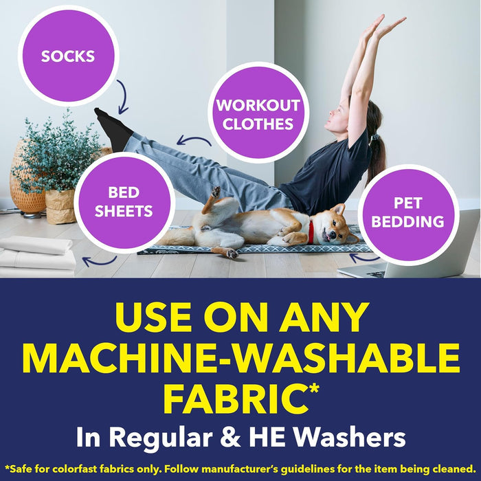 works as a laundry booster alongside regular detergent (1 pak regular, 2 for tough odors)