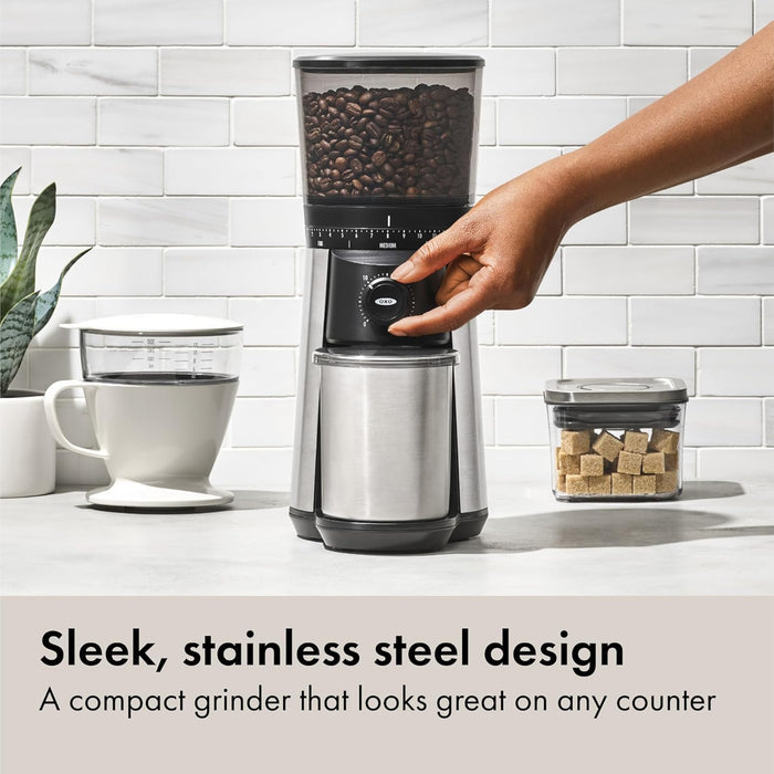 OXO Brew Luxury Burr Grinder – Crafted Silver Espresso Grinder for High-End Counters