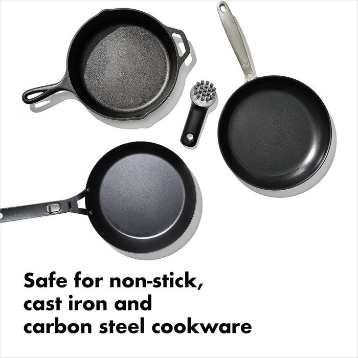 tough integrated scraper tip for clearing grease and stubborn stuck-on messes
