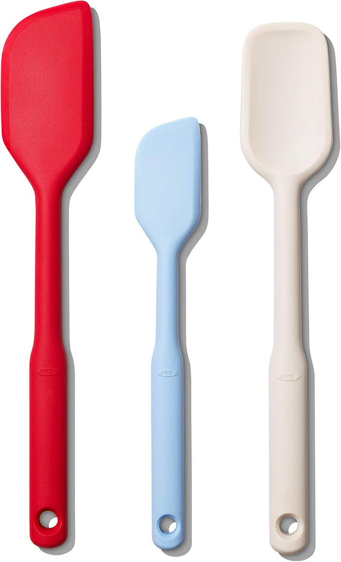 three-piece set: small spatula, everyday spatula, and spoon spatula for distinct tasks