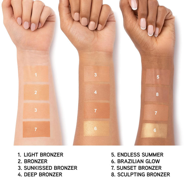 pressed powder palette format with light, buildable coverage and a luminous bronzed finish