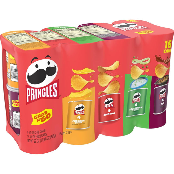 Pringles Pre Portioned Crisps for Picnics Beach Days and Backyard Parties, 4 Flavor 16 Can Stackable Pack
