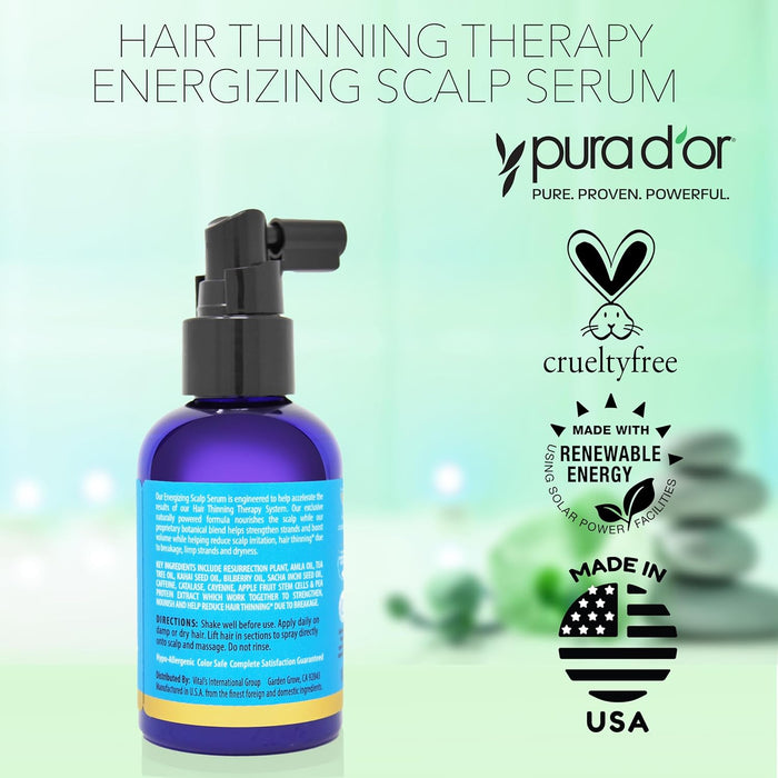 PURA D'OR Hair Thinning Therapy Serum – High-End DHT-Balancing Complex for Refined Routines, 4oz