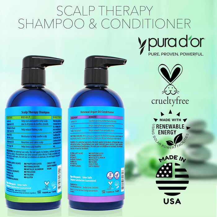 PURA D'OR Scalp Therapy Shampoo & Conditioner Duo — Clean, Non-Toxic Hair Care Safe for Everyday Routines