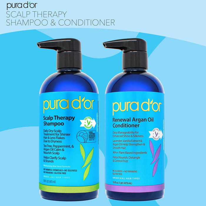PURA D'OR Scalp Therapy Shampoo & Conditioner Duo — Clean, Non-Toxic Hair Care Safe for Everyday Routines