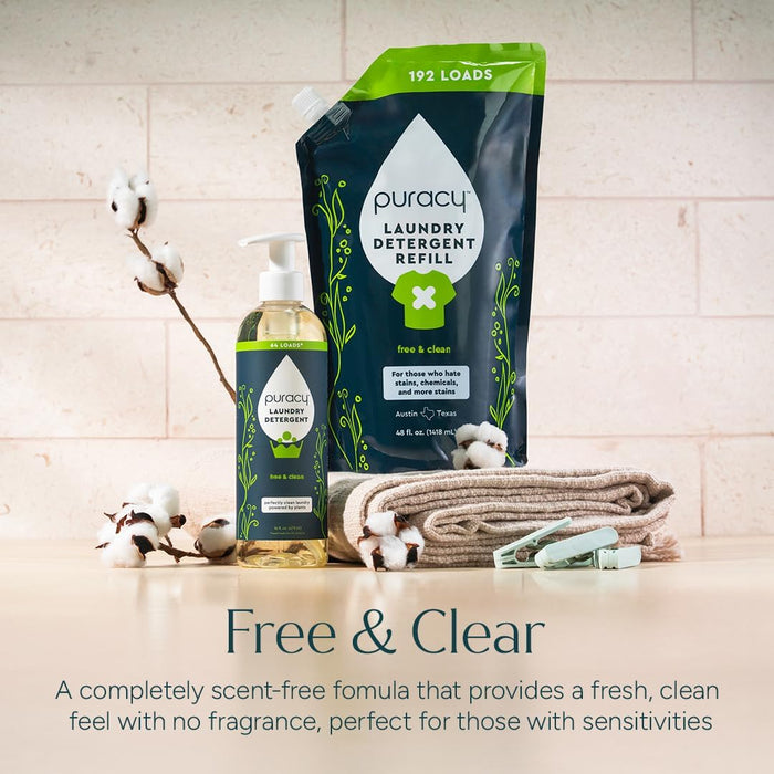 Puracy Free & Clear Laundry Detergent - One-Bottle Plant-Based Wash for Intentional Capsule Wardrobes