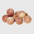 A collection of brown red cedar balls with a rough texture, used for natural moth protection.
