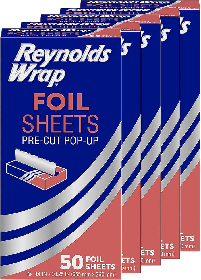 pre-cut, pre-measured 14 x 10.25 inch aluminum foil sheets