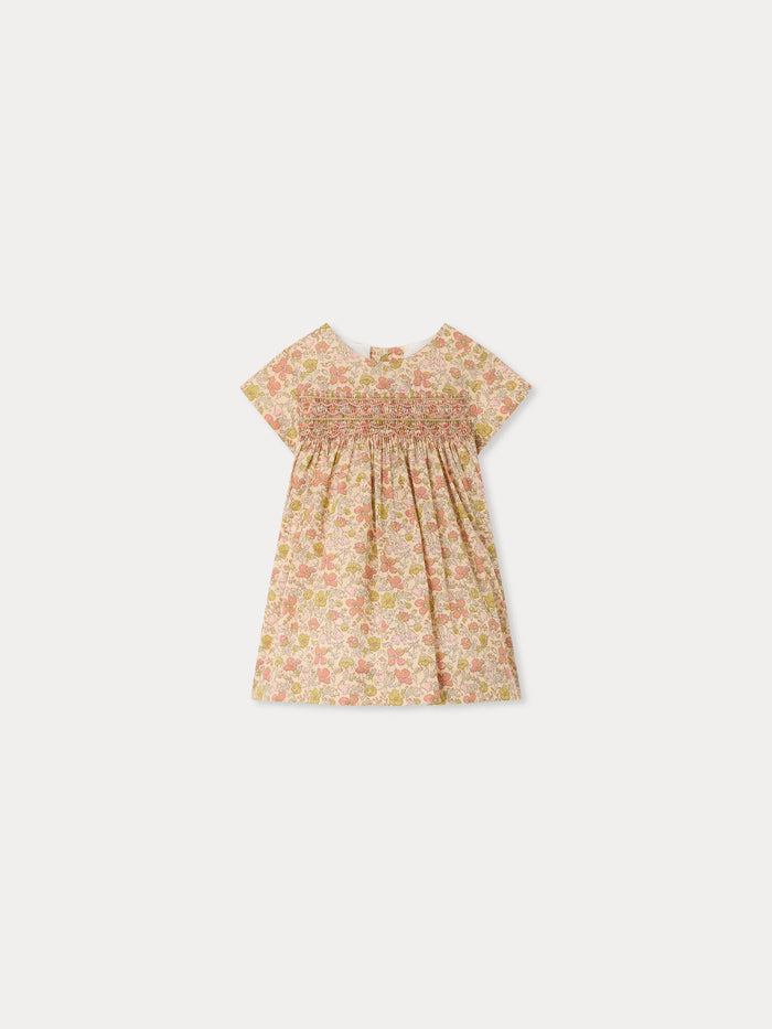 Robe bébé Maruska en tissu Liberty smockée et brodée main en coton biologique