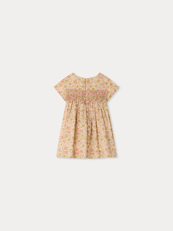 Robe bébé Maruska en tissu Liberty smockée et brodée main en coton biologique
