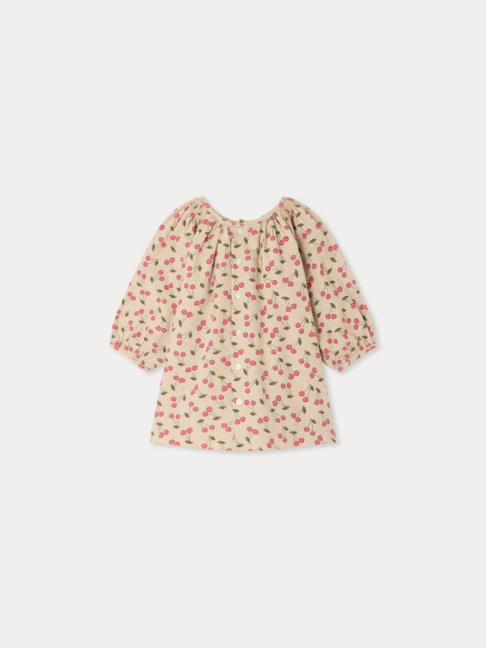Robe bébé Muce smockée et imprimée cerises en coton biologique