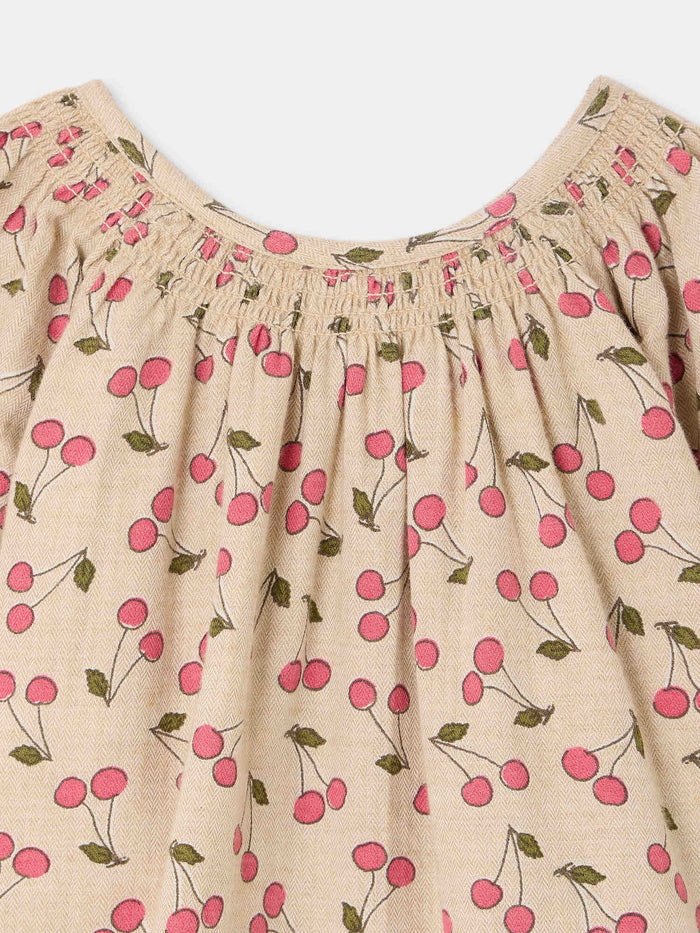 Robe bébé Muce smockée et imprimée cerises en coton biologique