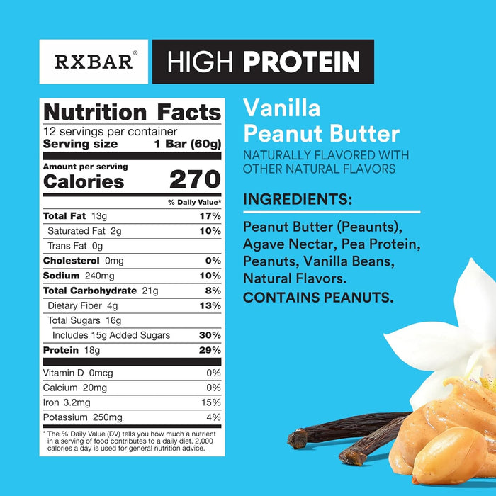 6 simple ingredients: peanut butter, agave nectar, pea protein, peanuts, vanilla, natural flavors