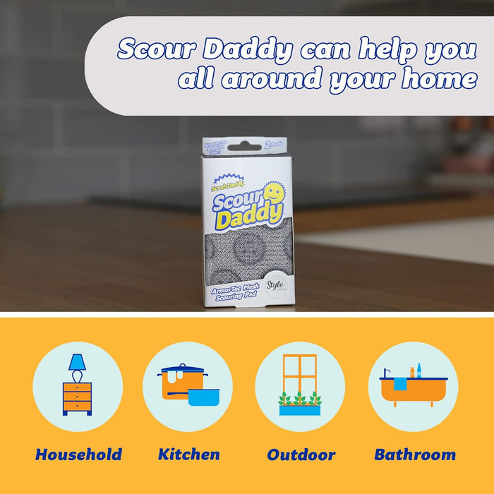 non-scratch scouring surface safe for stainless steel, cast iron, dishes, and kitchen surfaces