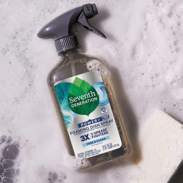 Seventh Generation Foaming Dish Spray Free & Clear — 3X Grease Cut for Efficient Dish Cleanup Routines