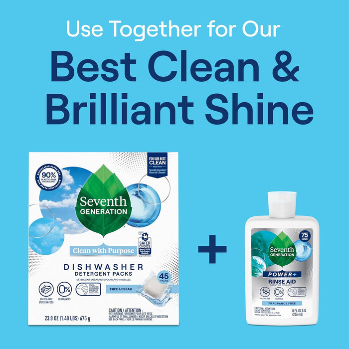 Seventh Generation Power+ Plant Derived Dishwasher Rinse Aid for Asthma Friendly Fragrance Free Home