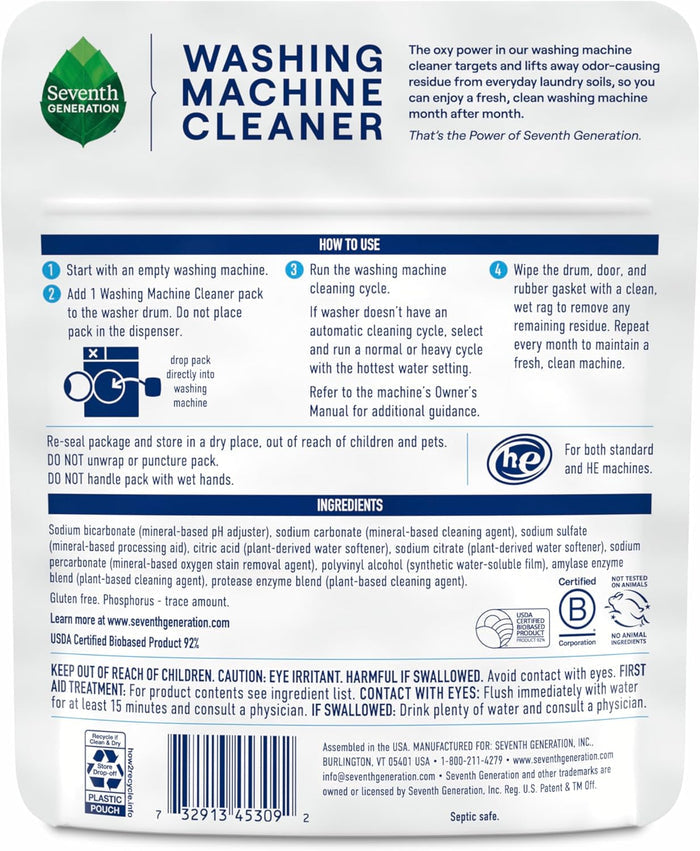 single-use fully dissolvable powder pack per cleaning cycle