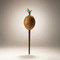 Decorative shaker gourd on stick, arved decoration on the gourd.