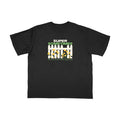 Black t-shirt from Super Sometimes featuring "SUPER SOMETIMES" above yellow and white silhouettes, plus "Show the World Worth" in smaller text. A bold printed tee for your collection.