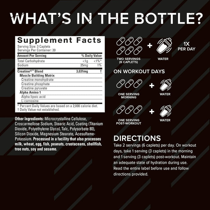 60 caplets per bottle delivering 20 servings (3 caplets per serving, 2 servings daily)