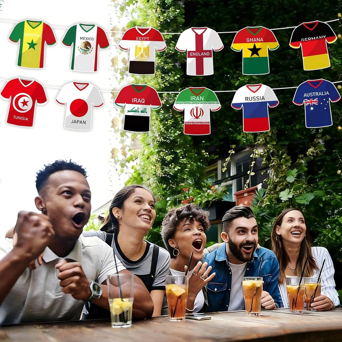 Soccer Country Garland – Mantel and Ceiling Decor for the Fan Cave or Sports-Themed Den, 49 Flags