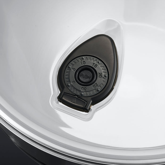 A closeup of the lid seal of a HexClad stainless steel mixing bowl.