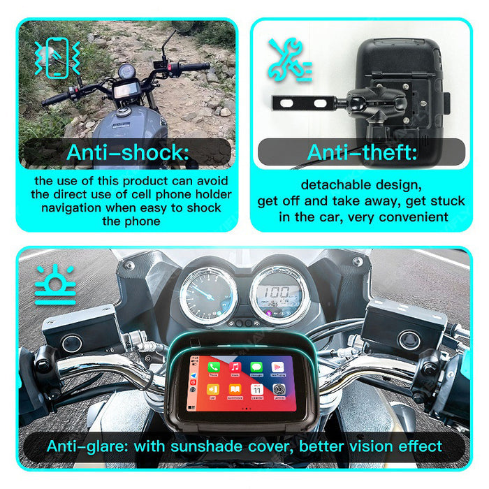 Suitable for 5inch portable motorcycle wireless apple carplay waterproof lcd screen display gps