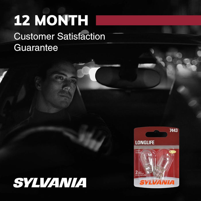 SYLVANIA 7443 Long Life Miniature Bulb for DRL and Reverse, Long Lasting Pair for Confident Driving