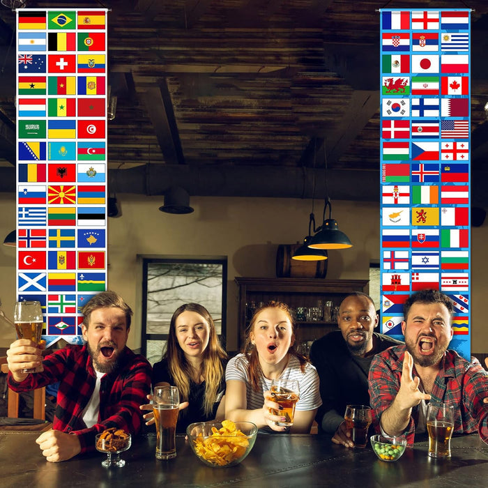 available in two designs: nations (country flags) and welcome (hospitality text)