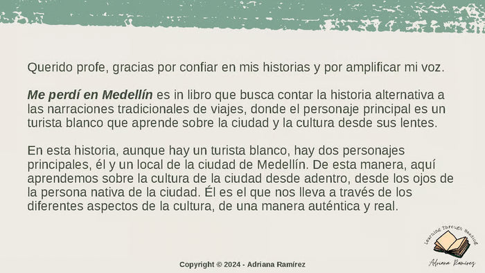 Teachers Guide Me perdí en Medellín - Guía del maestro Adriana Ramírez