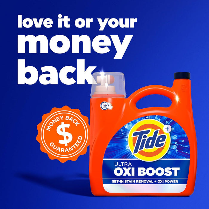 Tide Ultra Oxi Boost Liquid Laundry Detergent for Kids' Clothes and Playroom Linens, Easy-Pour Family Size