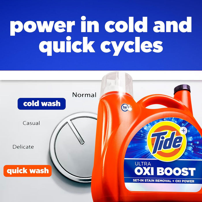 Tide Ultra Oxi Boost Liquid Laundry Detergent for Kids' Clothes and Playroom Linens, Easy-Pour Family Size