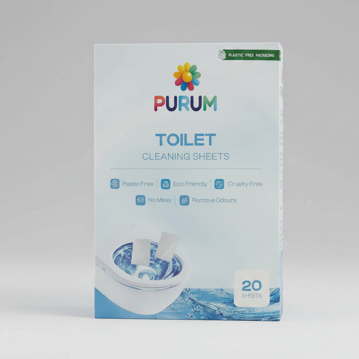 Pack of Purum toilet cleaning sheets on a white background
