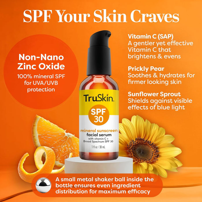 TruSkin SPF 30 Tinted Mineral Sunscreen Serum - Streamlined Daily SPF for a Less-Is-More Skincare Shelf