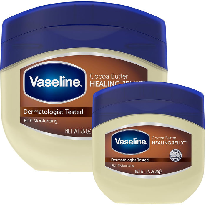 petroleum jelly blended with nourishing cocoa butter for healing plus glow