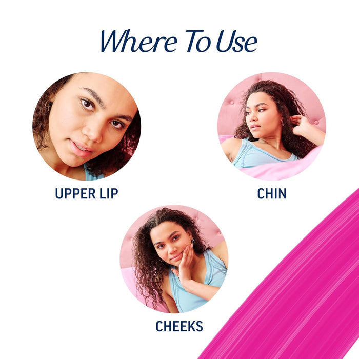 versatile application on upper lip, chin, cheeks, legs, arms, underarms, and bikini line