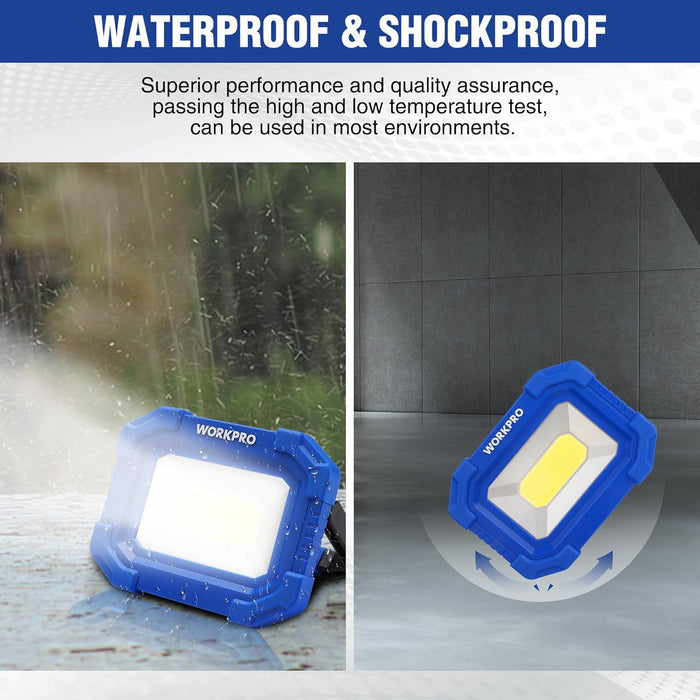 WORKPRO Outdoor Work Light – Waterproof Floodlight for Patio, Campsite and Trail Use, Rechargeable 2-Pack