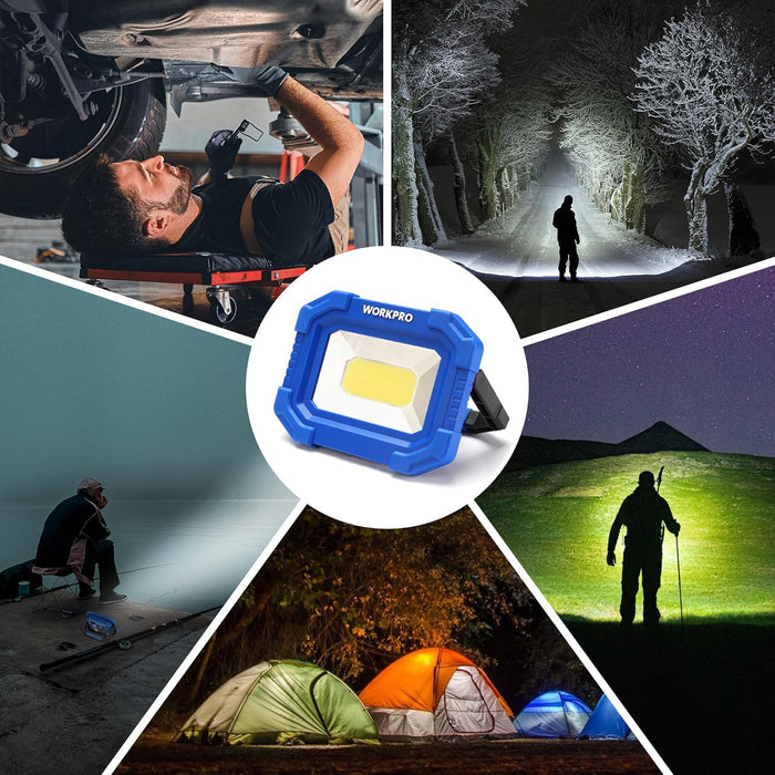 WORKPRO Outdoor Work Light – Waterproof Floodlight for Patio, Campsite and Trail Use, Rechargeable 2-Pack