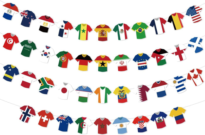 42 die-cut jersey-shaped pennants pre-strung on a polyester rope