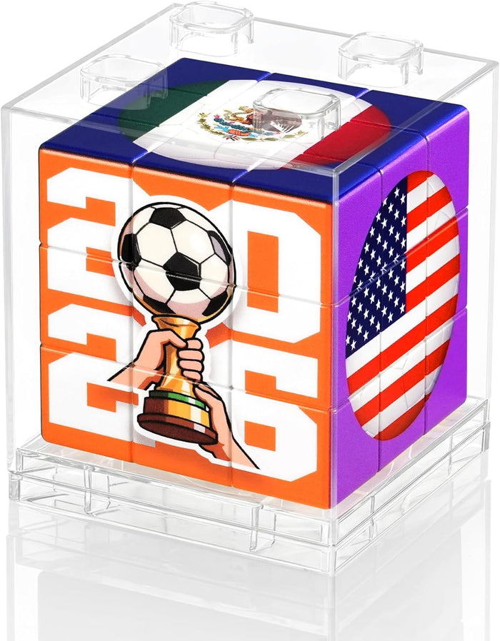 3x3 mechanical puzzle cube with soccer ball pattern graphics