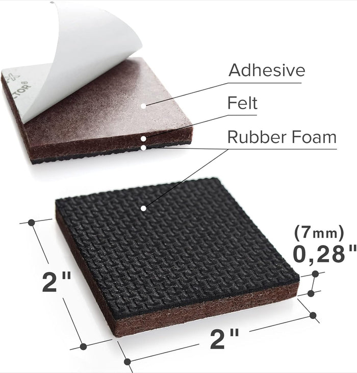 2" x 2" x 0.28" square pad dimensions (main variant)