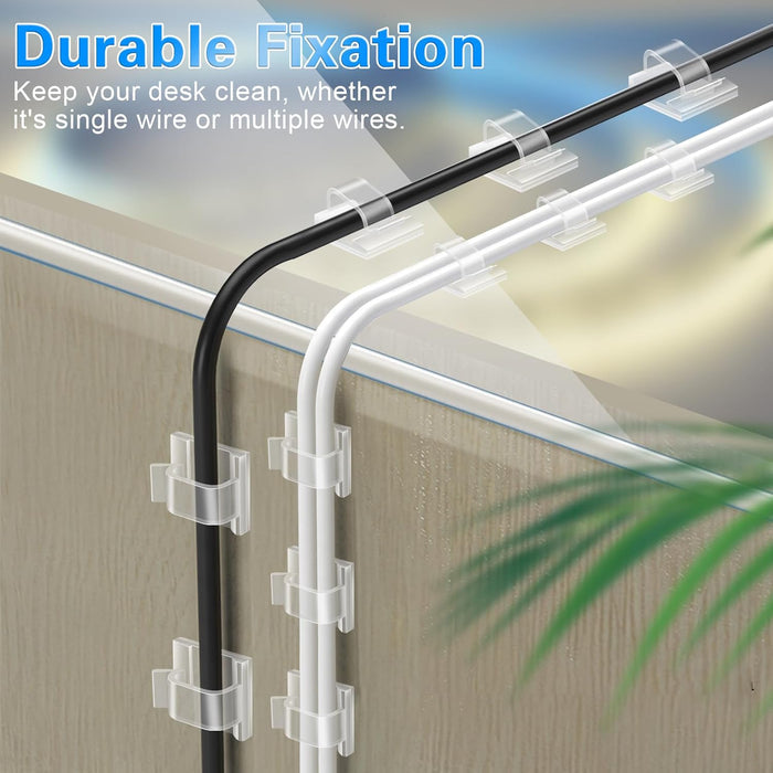 XHF Adhesive Cable Clips for PC and Monitor Setup, Low-Profile Desk Wire Clips for Gaming and Workstations