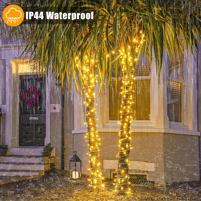 Xmars 300 LED Indoor String Lights – 100ft Warm White Bedroom Ceiling Decor with Memory Timer & 8 Modes